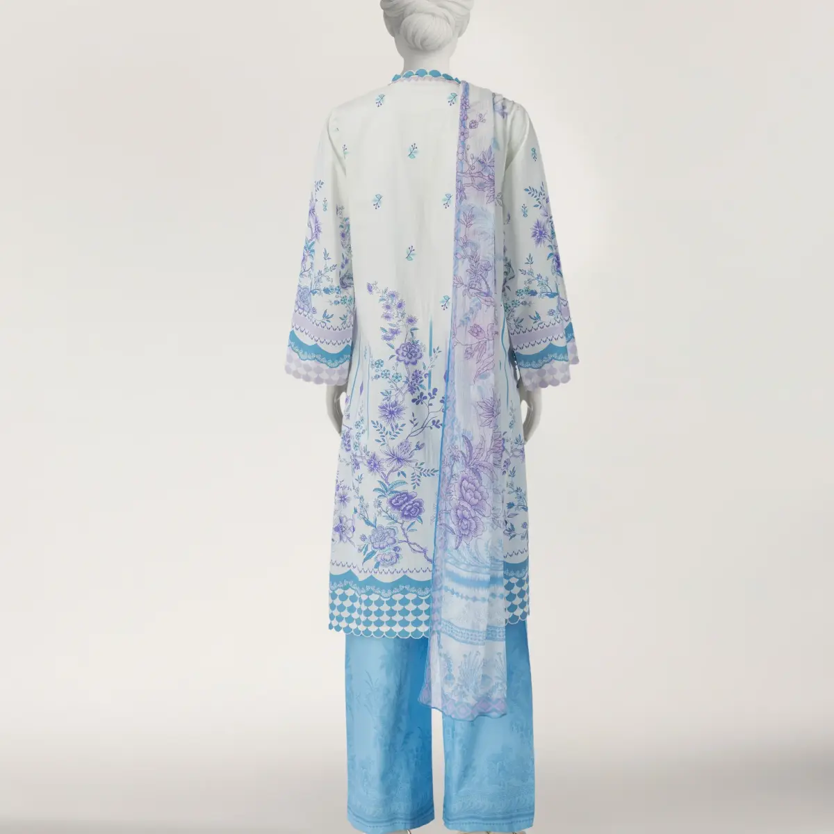 White printed stitched 3pc