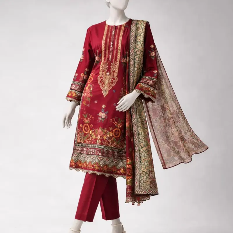 Multicolor lawn embroidered unstitched 3pc